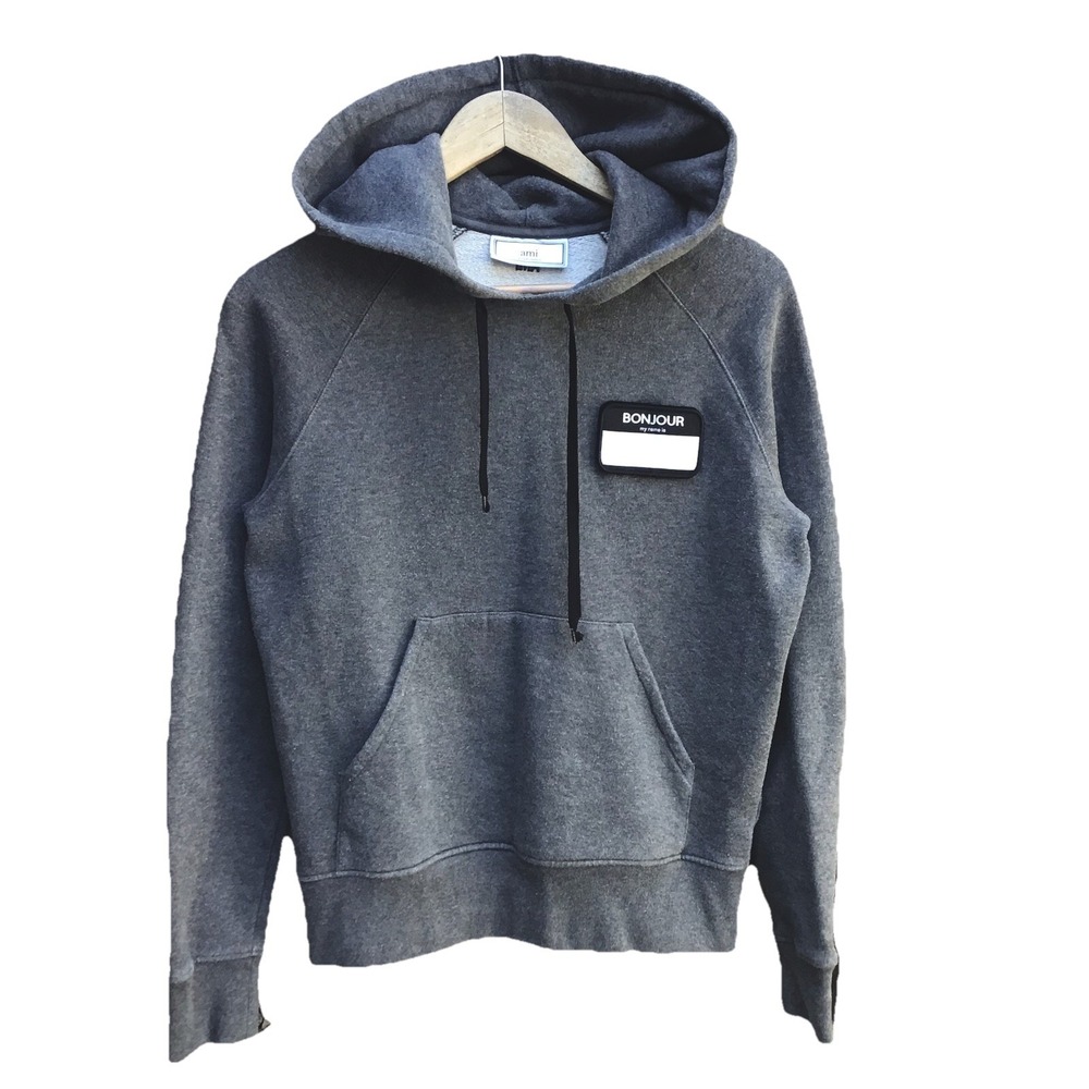 AMI Alexandre Mattiussi Bonjour Patch Heather Gray Hoodie Adult XS Designer